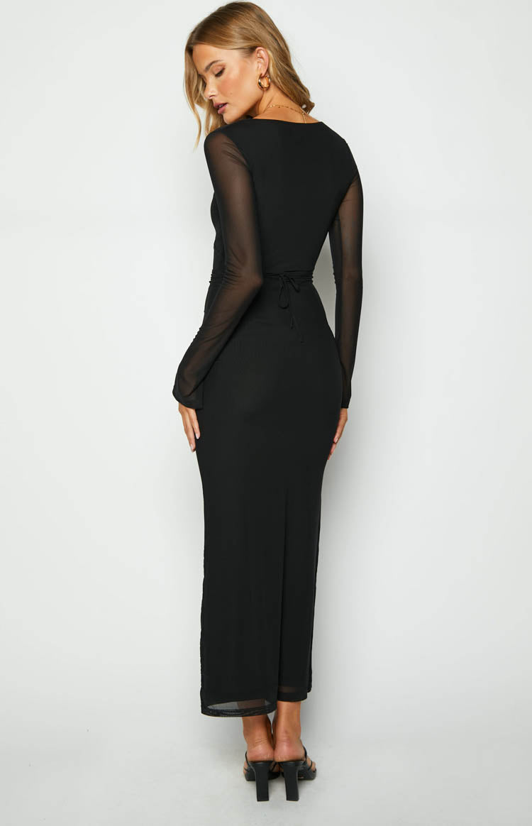 Elegant Black Long Sleeved Maxi Dress
