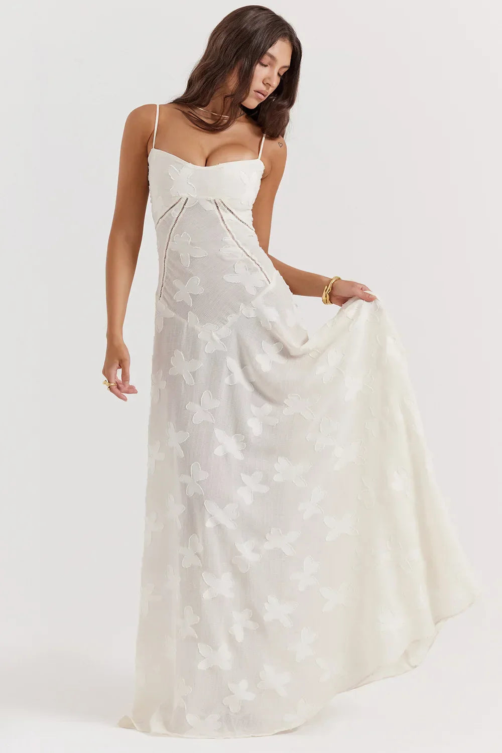 Chic Floral Textured Slip Maxi Dress