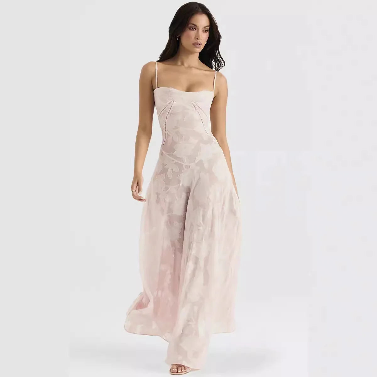 Chic Floral Textured Slip Maxi Dress