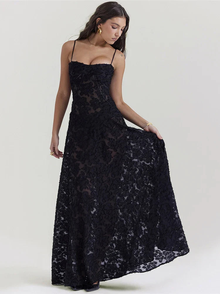 Chic Floral Textured Slip Maxi Dress