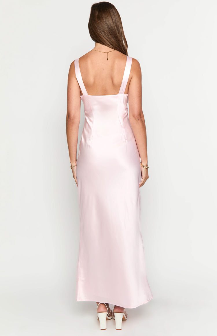 Baby Pink Satin Maxi Dress