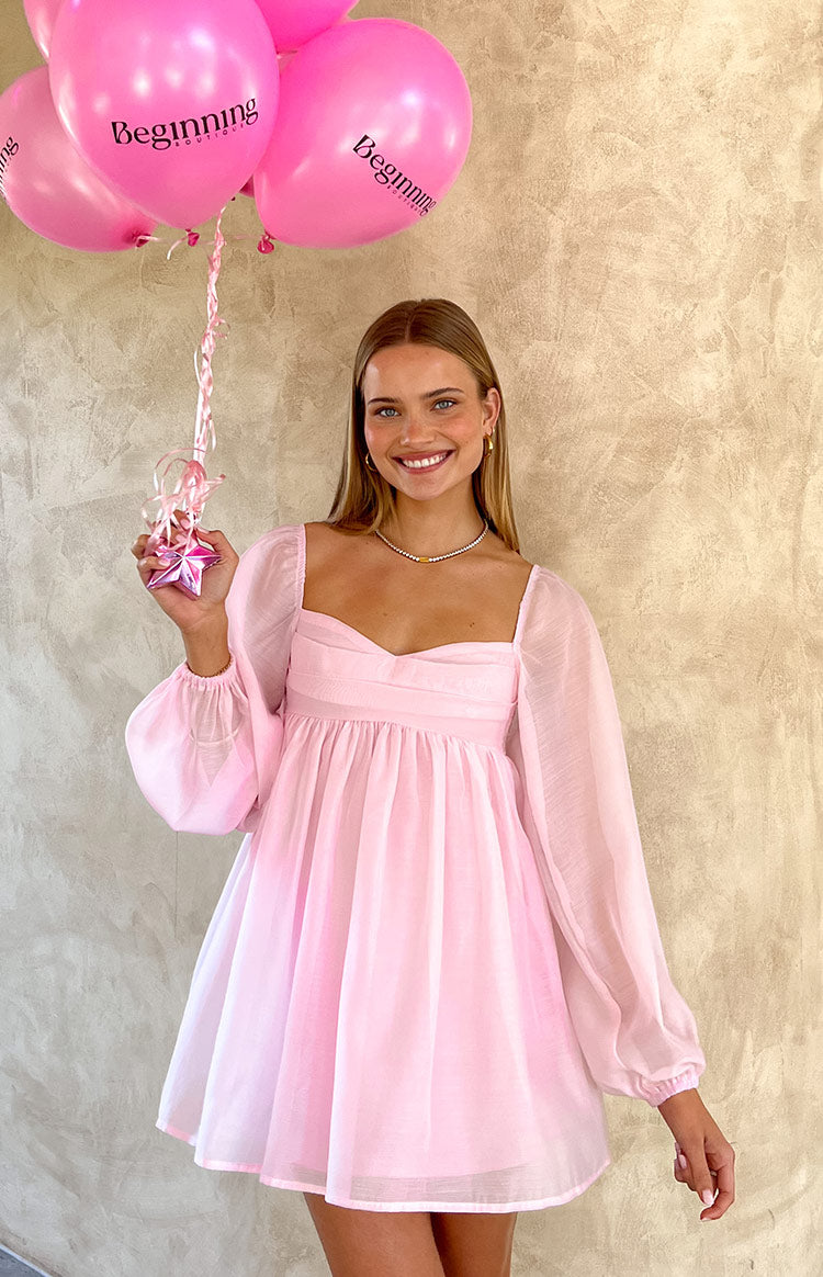 Light Pink Long Sleeve Mini Dress