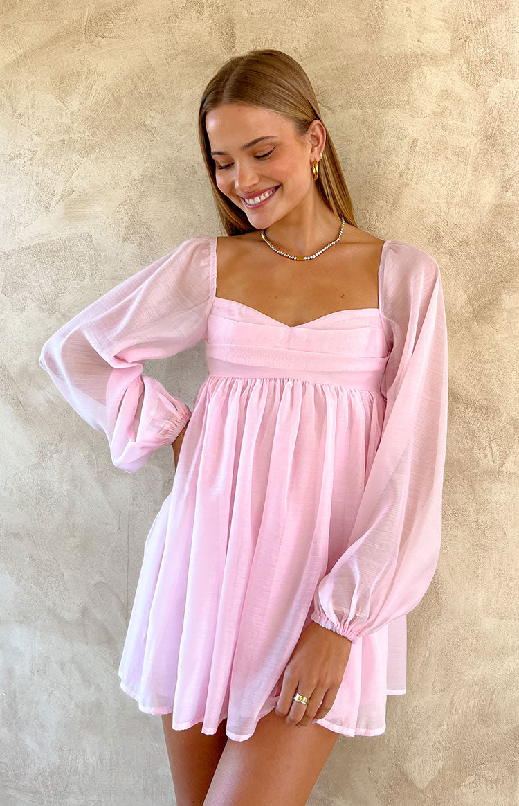 Light Pink Long Sleeve Mini Dress