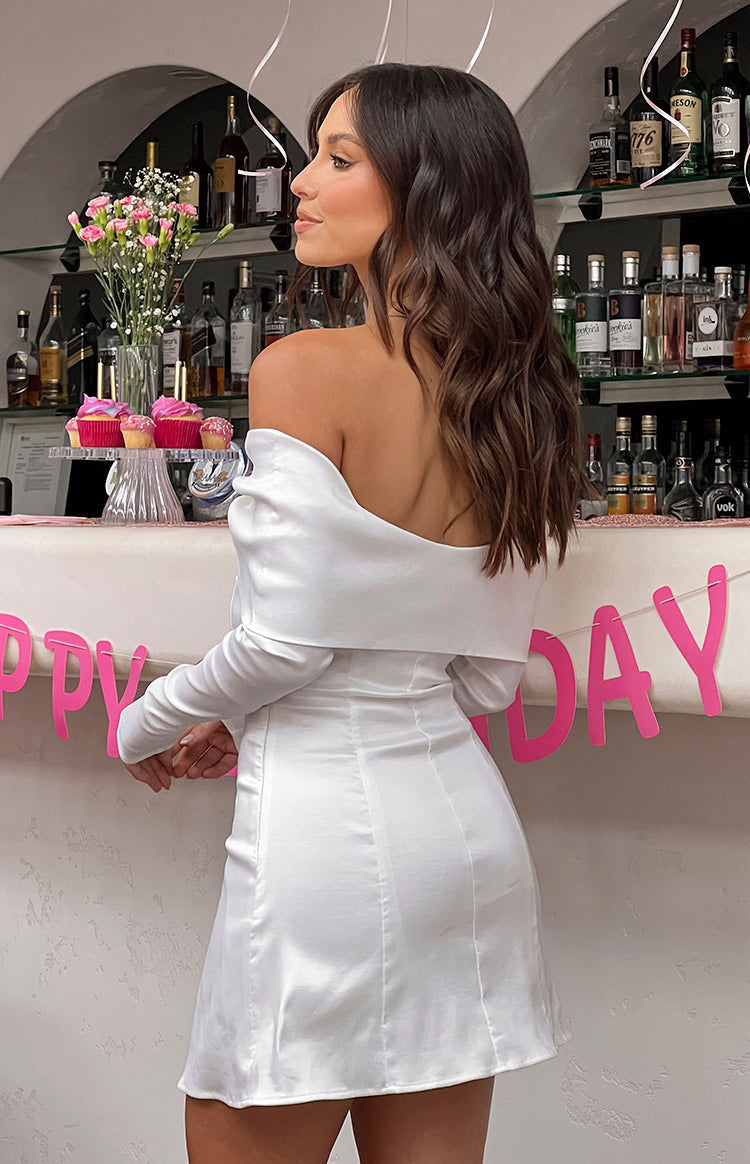 White Off Shoulder Long Sleeve Mini Dress