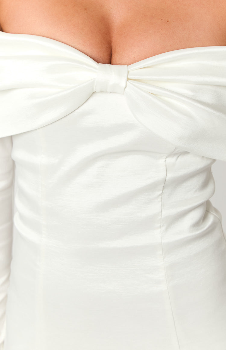 White Off Shoulder Long Sleeve Mini Dress