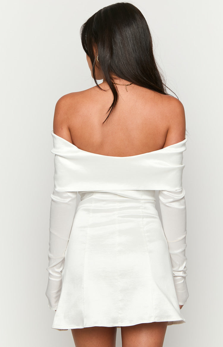White Off Shoulder Long Sleeve Mini Dress