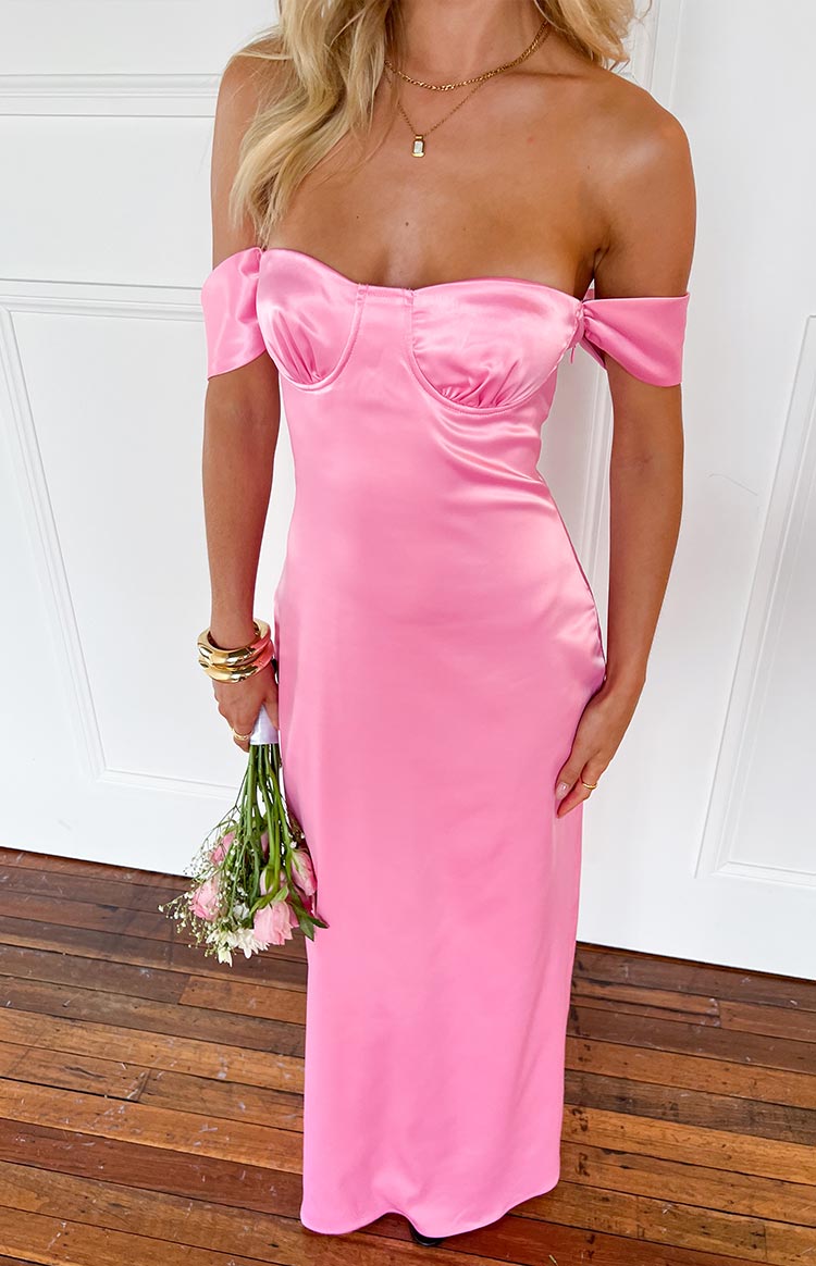 Pink Off Shoulder Maxi Dress