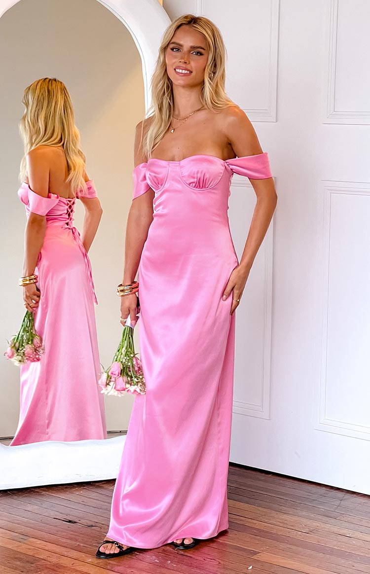 Pink Off Shoulder Maxi Dress