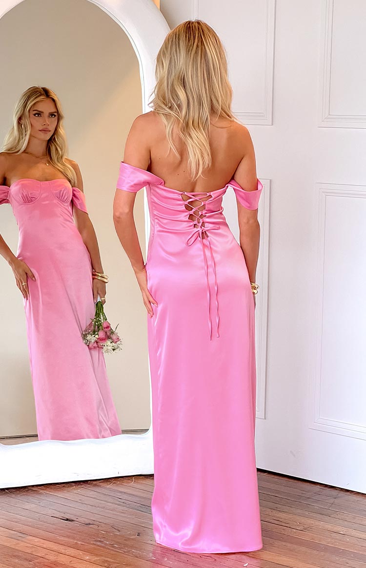 Pink Off Shoulder Maxi Dress