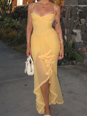 Elegant Ruffled Front Ball Gown Dress