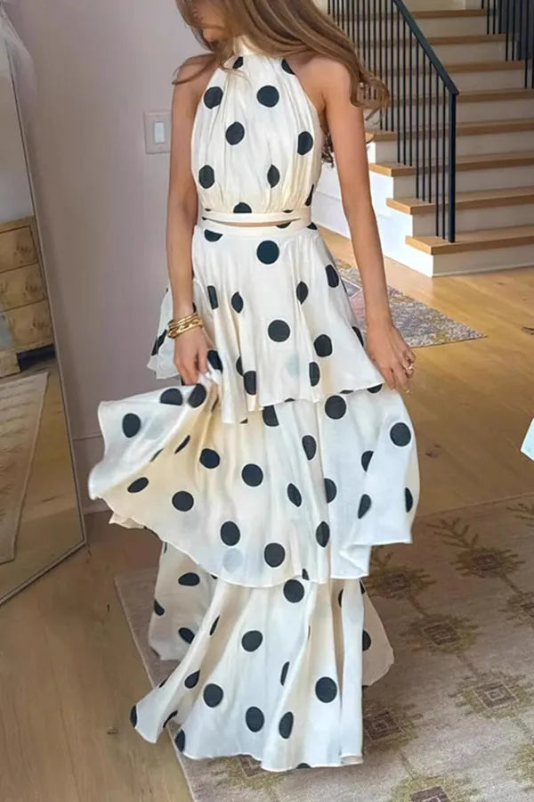 Polka Dot Print Tank Top and Maxi Skirt Set