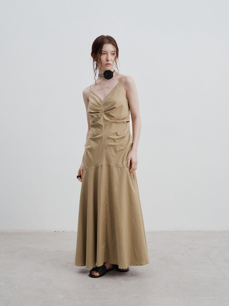 Casual Pleated Waist Sleeveless Maxi Dress