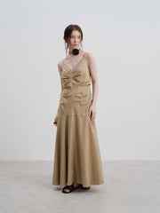 Casual Pleated Waist Sleeveless Maxi Dress