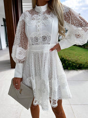 Crochet Lace Long-Sleeve Mini Dress