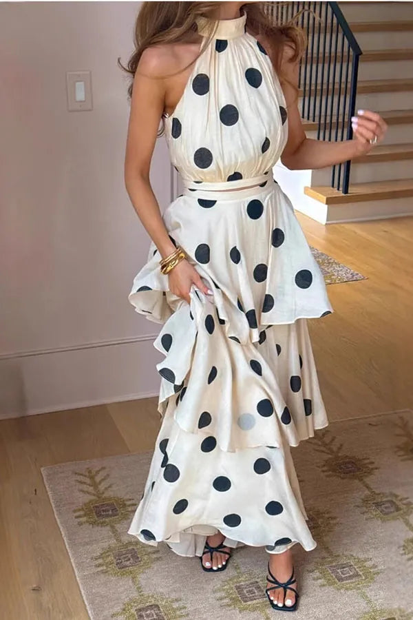 Polka Dot Print Tank Top and Maxi Skirt Set