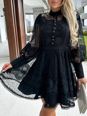 Crochet Lace Long-Sleeve Mini Dress