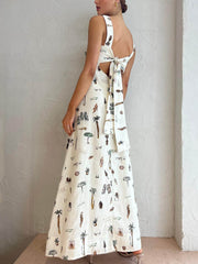 White Floral Sleeveless Maxi Dress
