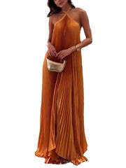 Orange Halter Backless Maxi Dress