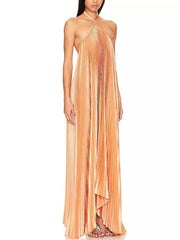 Orange Halter Backless Maxi Dress
