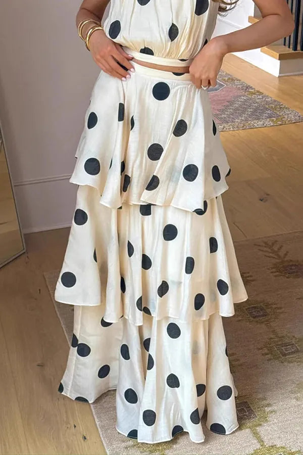 Polka Dot Print Tank Top and Maxi Skirt Set