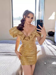 Golden V-Neck Mini Dress