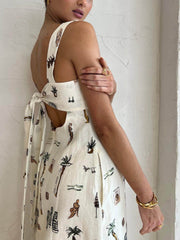 White Floral Sleeveless Maxi Dress