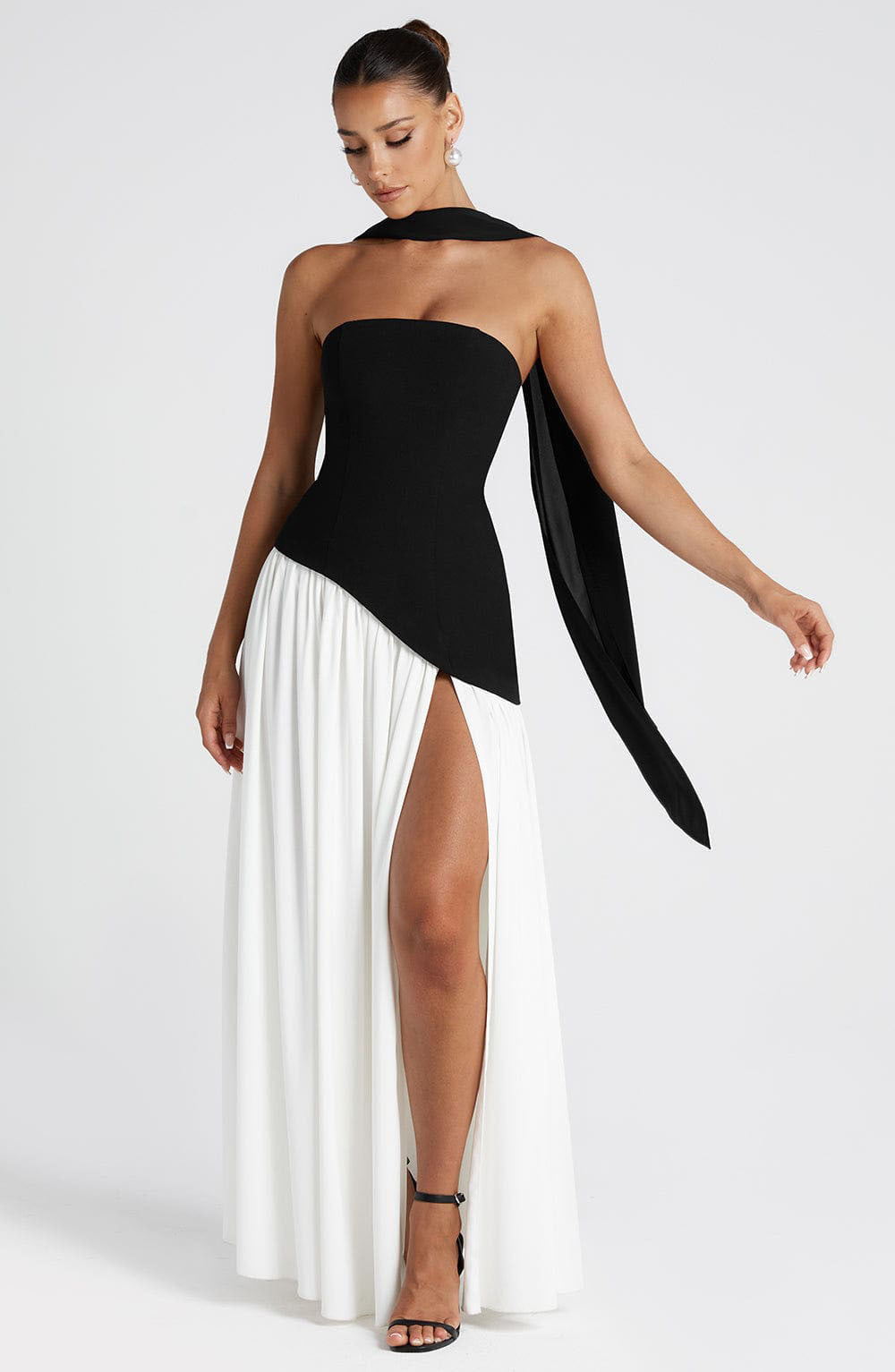 Elegant Strapless High Slit Maxi Dress