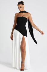 Elegant Strapless High Slit Maxi Dress