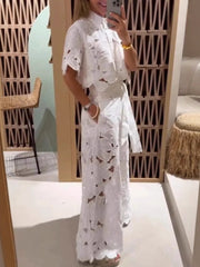 White Lace Crop Top and Wide-Leg Pants Two Piece Set