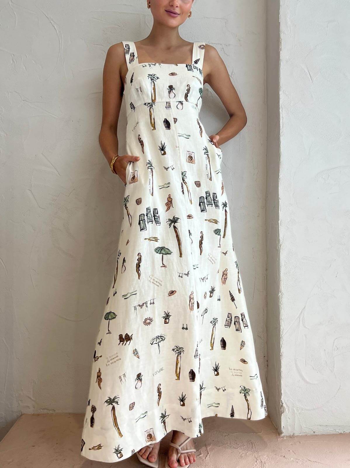White Floral Sleeveless Maxi Dress