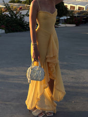 Elegant Ruffled Front Ball Gown Dress