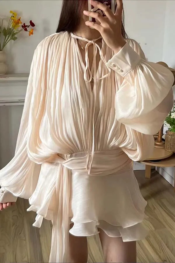 Baby Pink Textured Long Sleeves Mini Dress