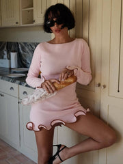 Ruffled Edge Long Sleeve Mini Dress