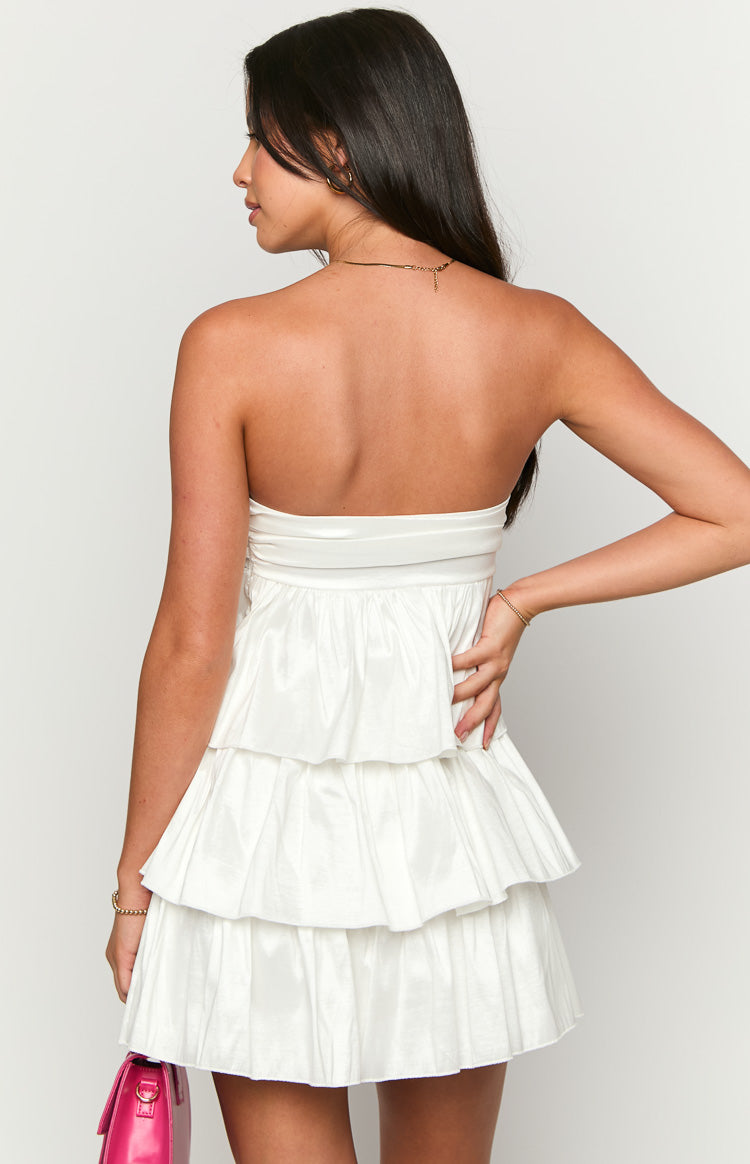White Strapless Pleated Mini Dress
