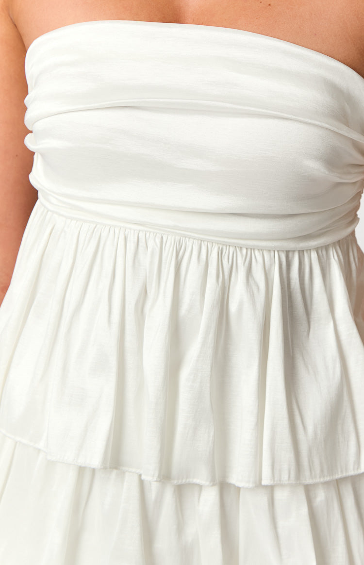 White Strapless Pleated Mini Dress