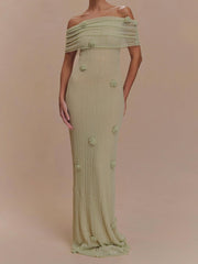 Mint Green Knit Off Shoulder Maxi Dress