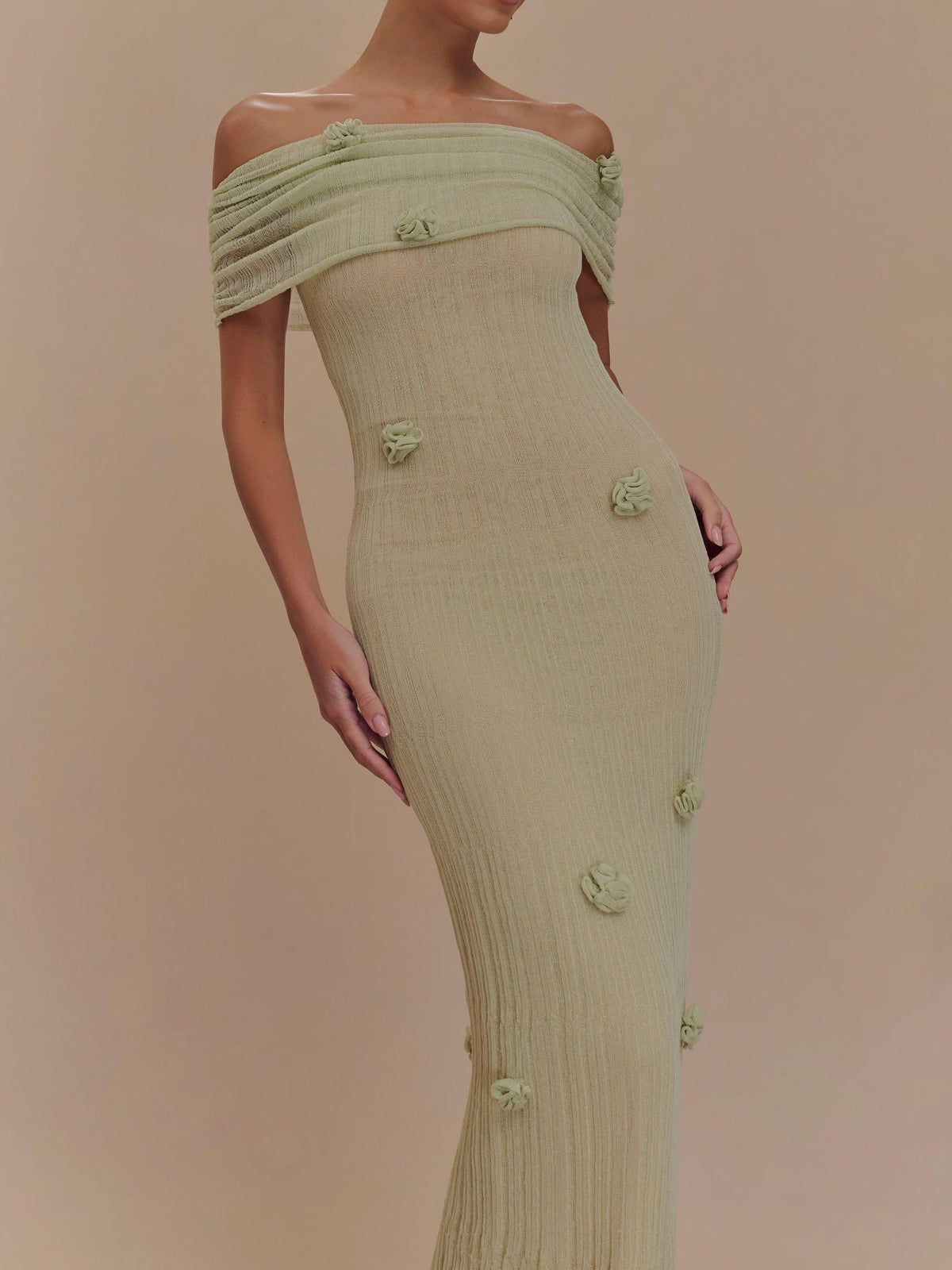 Mint Green Knit Off Shoulder Maxi Dress