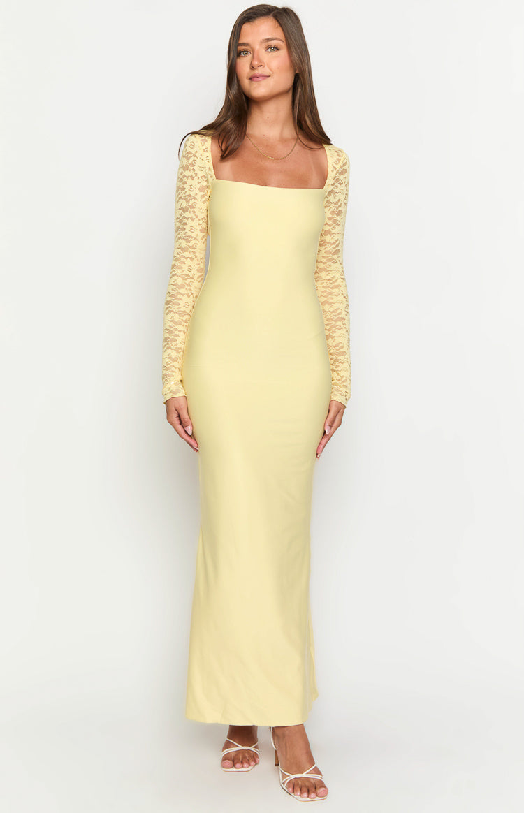 Butter Yellow Lace Maxi Dress