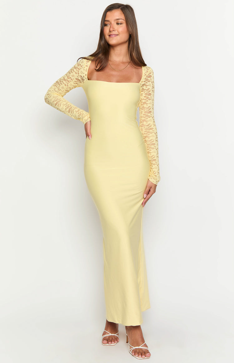 Butter Yellow Lace Maxi Dress