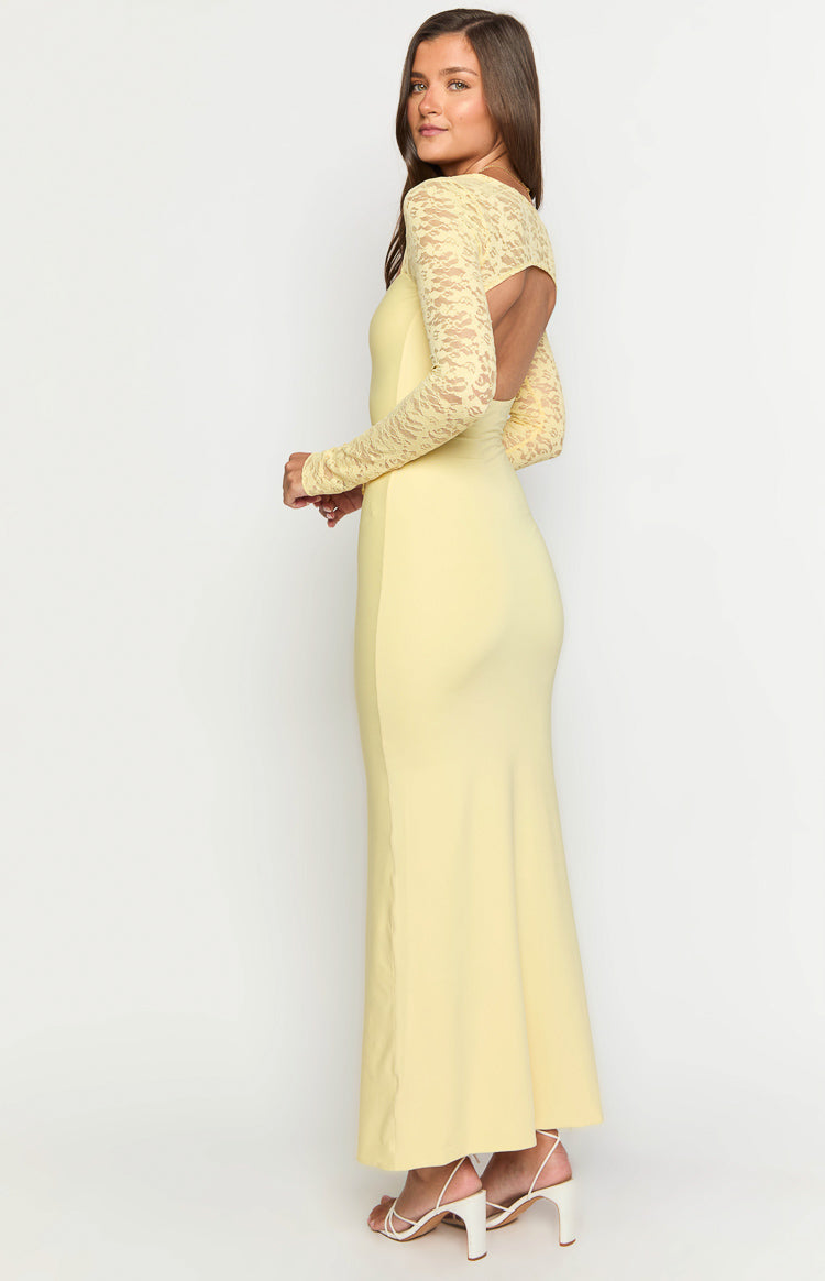 Butter Yellow Lace Maxi Dress