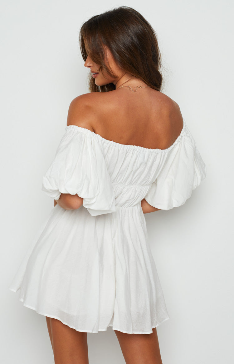 White Puff Sleeve Mini Dress