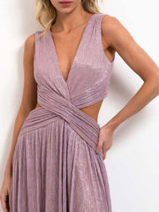 Purple Crossover Plunge Maxi Dress