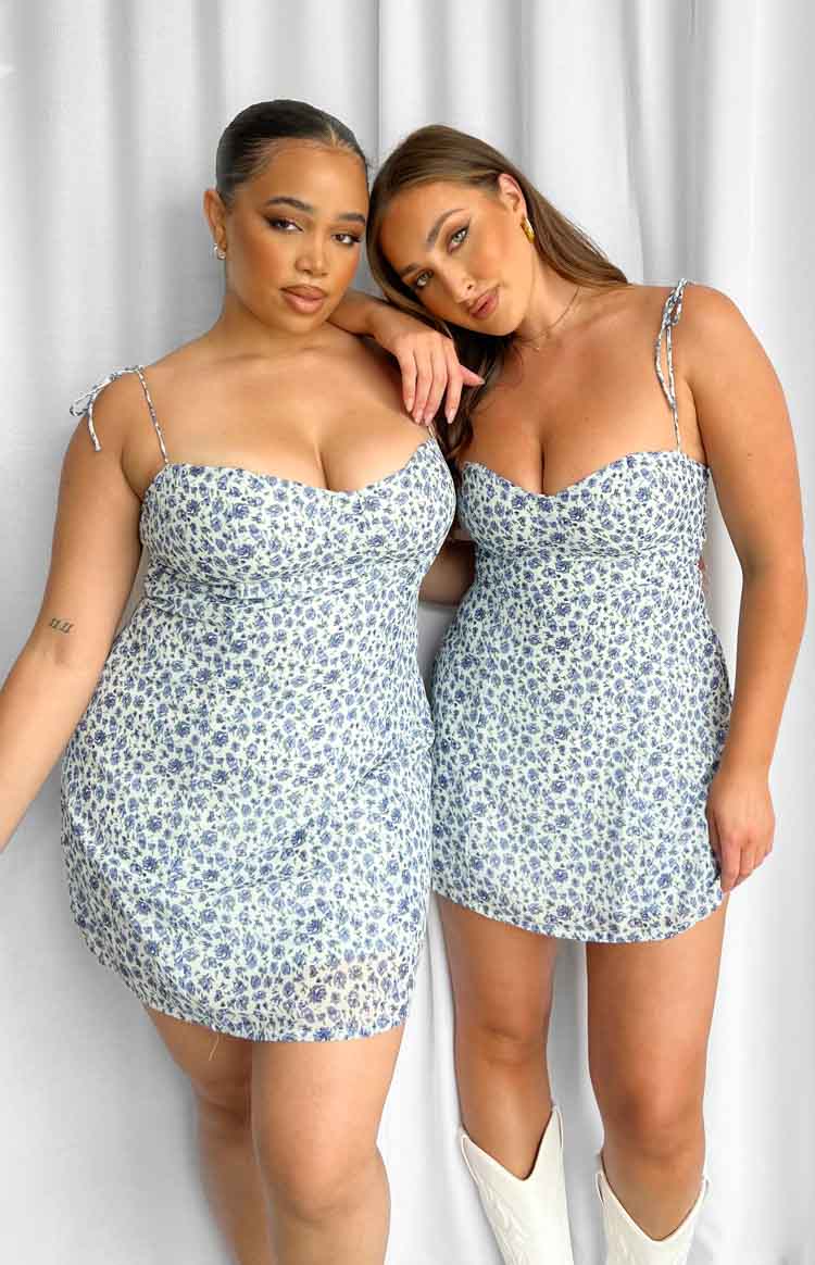 Blue Floral Slip Mini Dress
