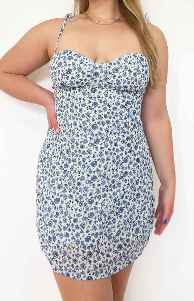 Blue Floral Slip Mini Dress