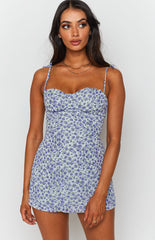 Blue Floral Slip Mini Dress