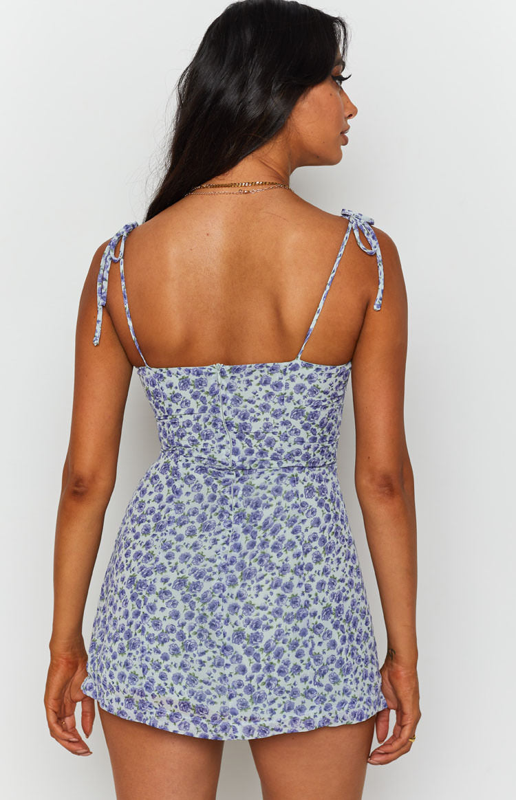 Blue Floral Slip Mini Dress