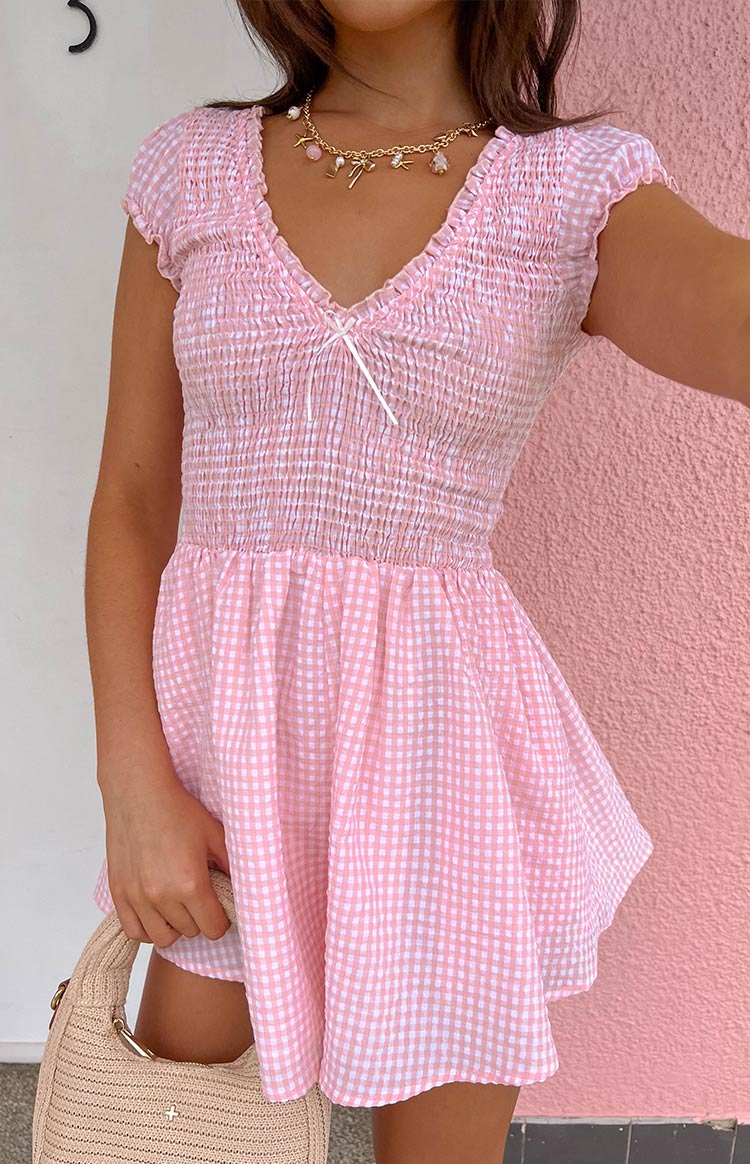 Pink Gingham Mini Dress