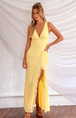 Yellow Plunging High Slit Maxi Dress