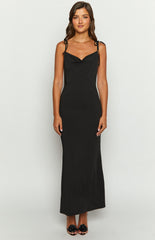 Black Bacless Shoulder-Tie Maxi Dress