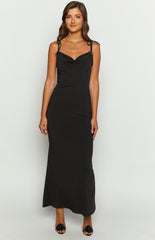 Black Bacless Shoulder-Tie Maxi Dress